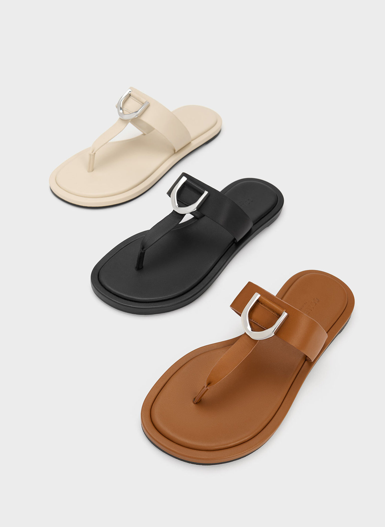 Gabine Leather Thong Sandals, Black, hi-res