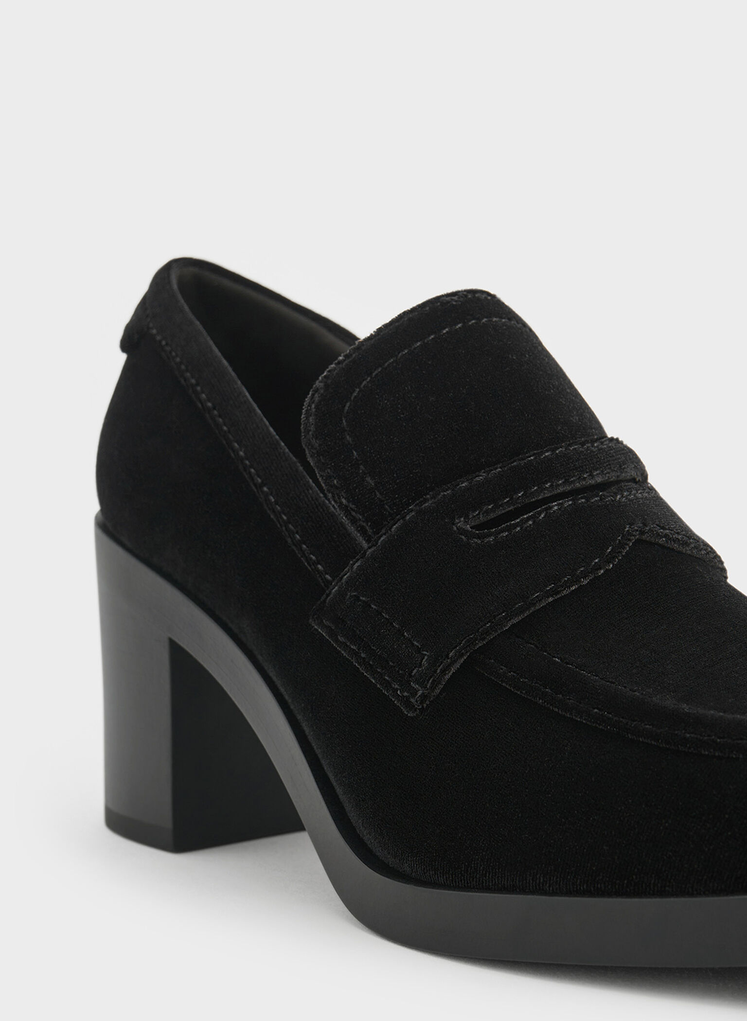 Penny Loafer Block-Heel Pumps, Black Textured, hi-res