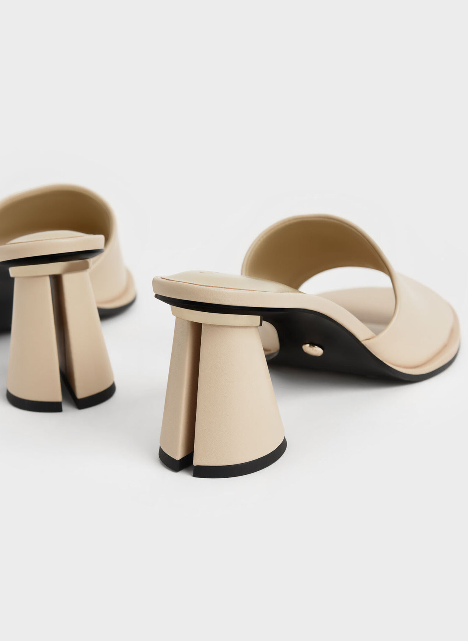 Medina Leather Cylinder Heel Mules, Beige, hi-res