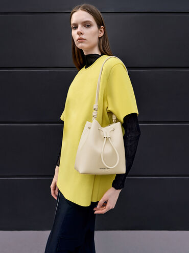 Leia Knotted Bucket Bag, Beige, hi-res