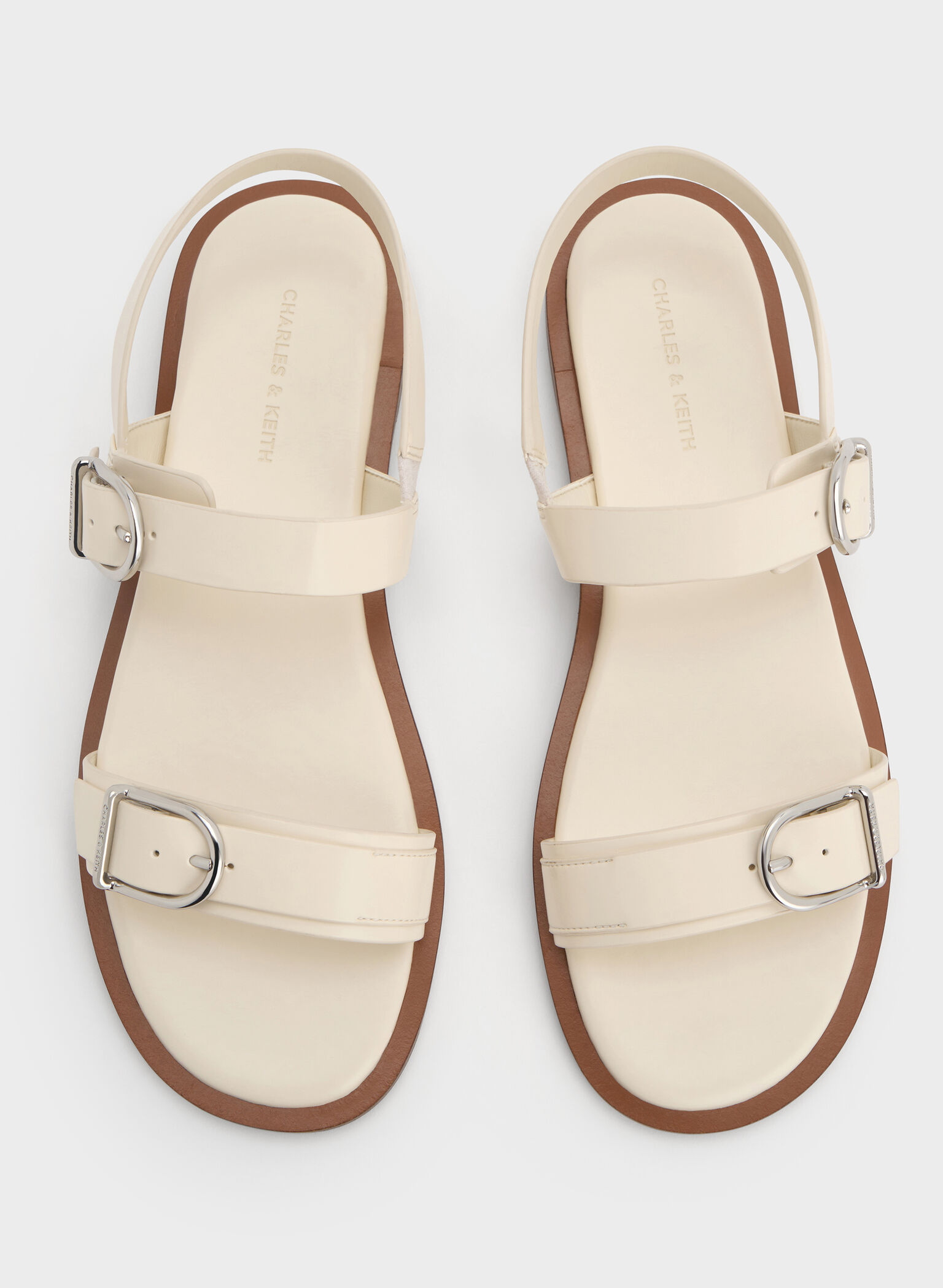 Double Buckle-Strap Slingback Sandals, Cream, hi-res