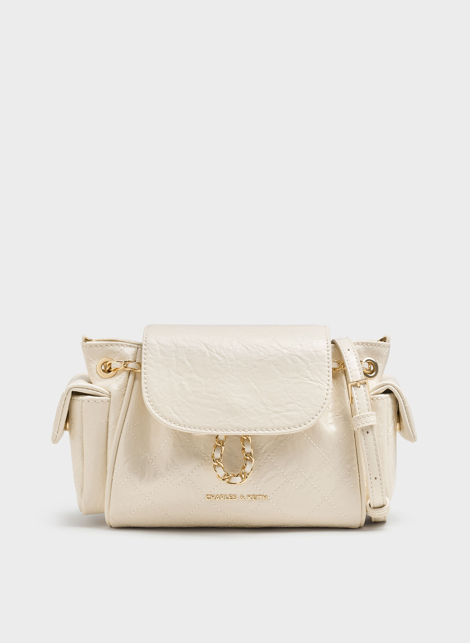 Duo Quilted Two-Way Front Flap Backpack, Cream, hi-res