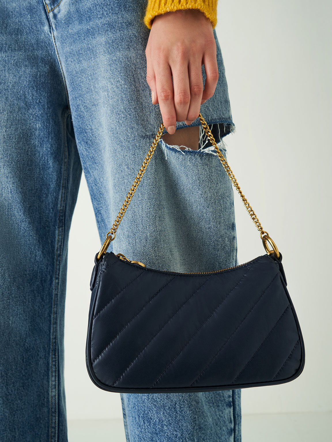 Chailly Chain Handle Crossbody Bag & Pouch, Navy, hi-res