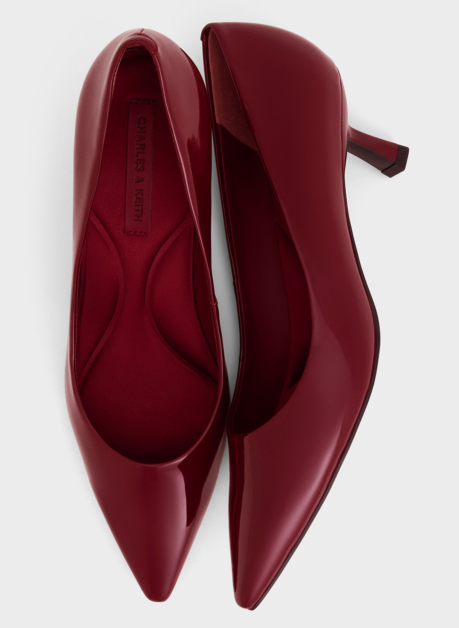 Emmy Patent Pointed Kitten Heel Pumps, Red, hi-res