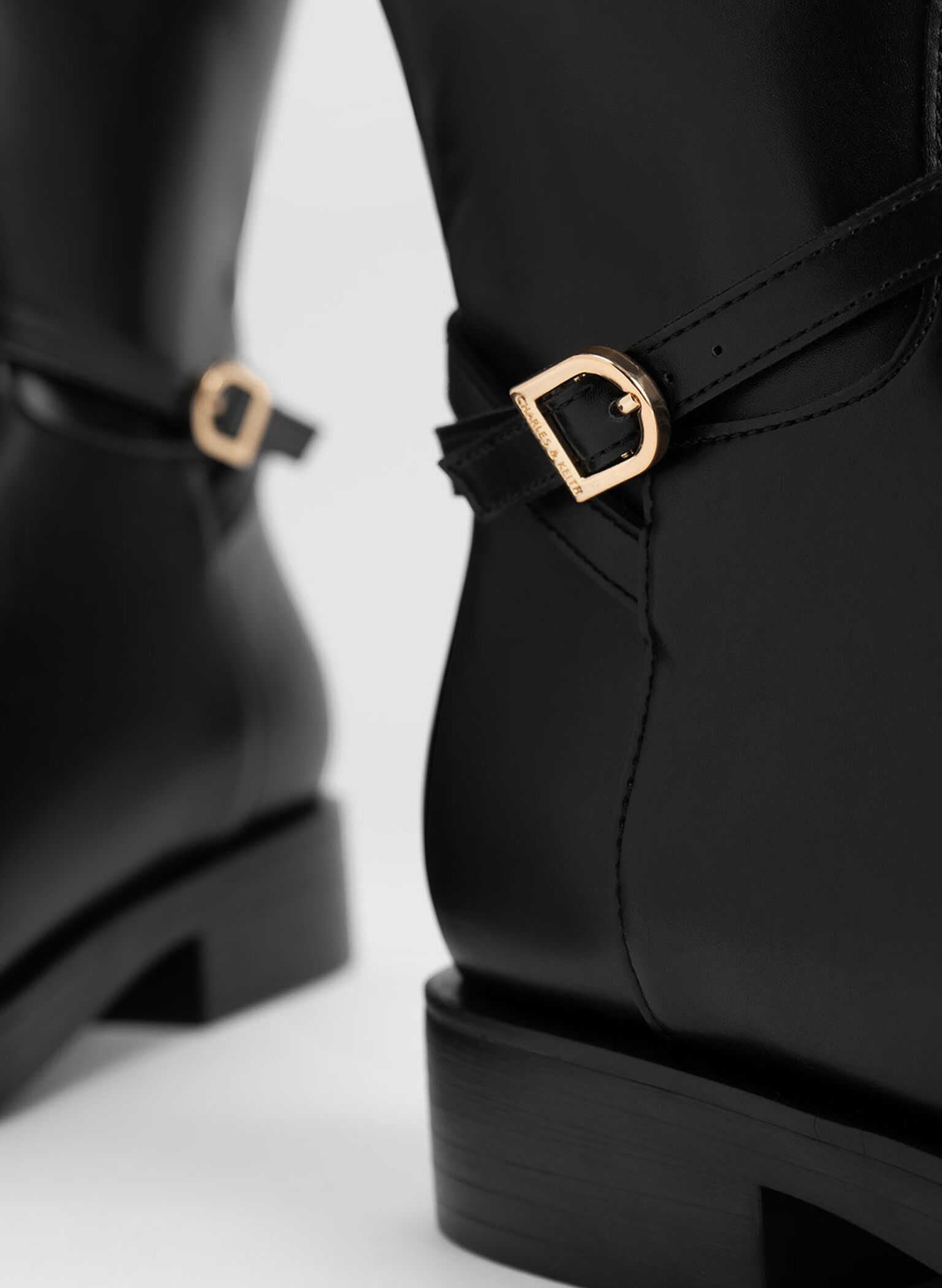 Belted Knee-High Boots, Black, hi-res