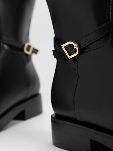 Belted Knee-High Boots, Black, hi-res