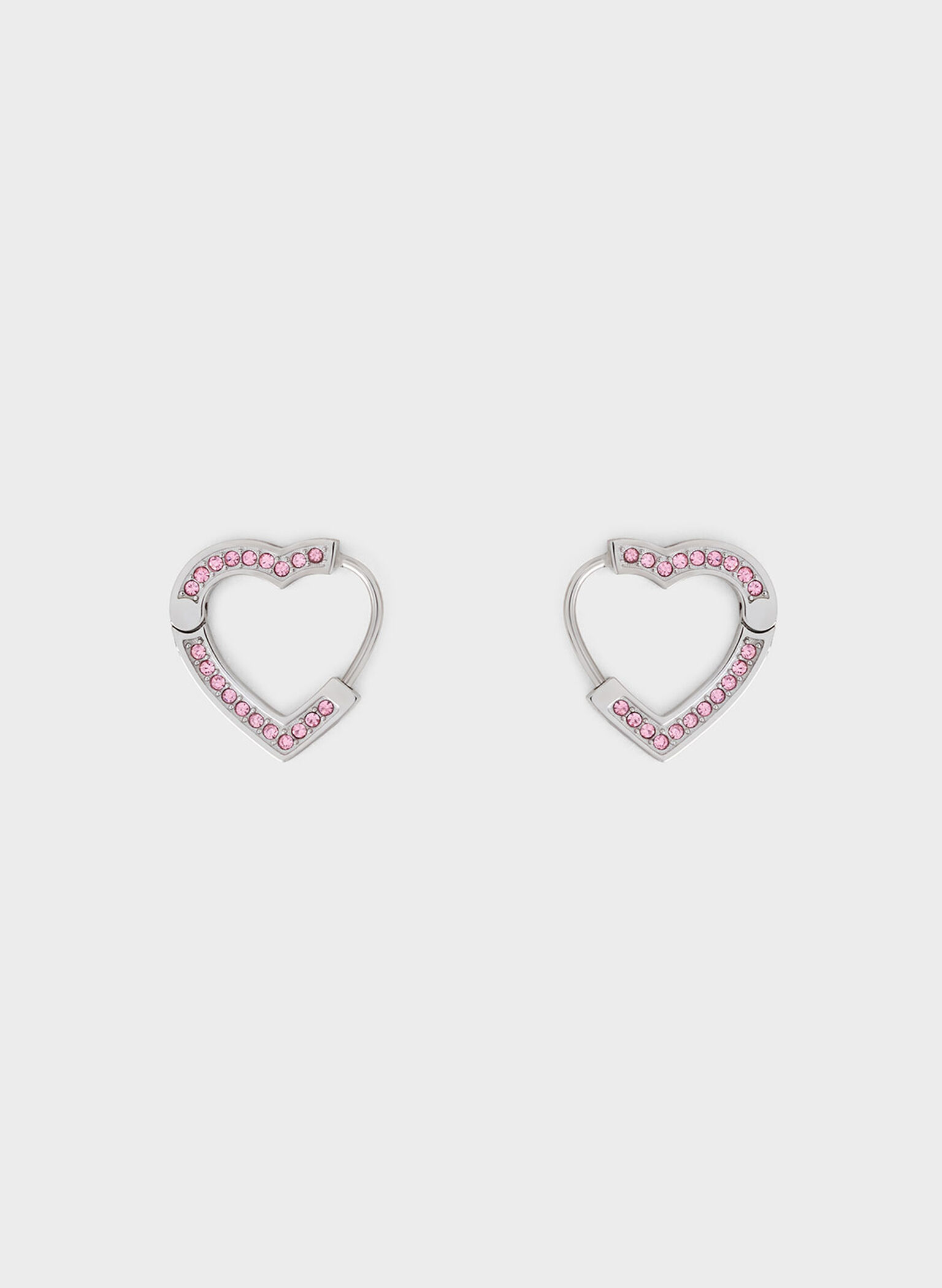 Malorie Crystal Heart Hoop Earrings, Silver, hi-res