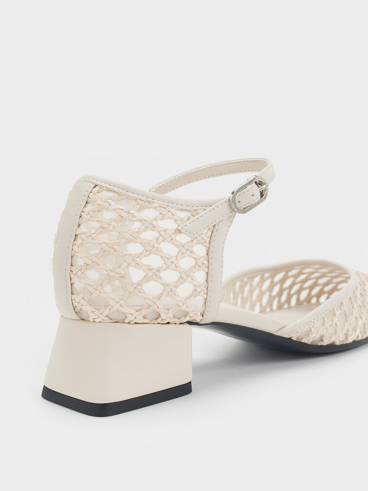 Woven D'Orsay Ankle-Strap Pumps, Chalk, hi-res