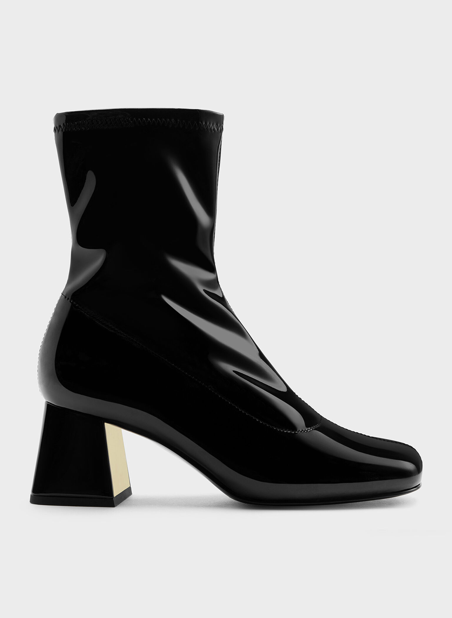 Jully Patent Metallic Trapeze Heel Ankle Boots, Black Patent, hi-res