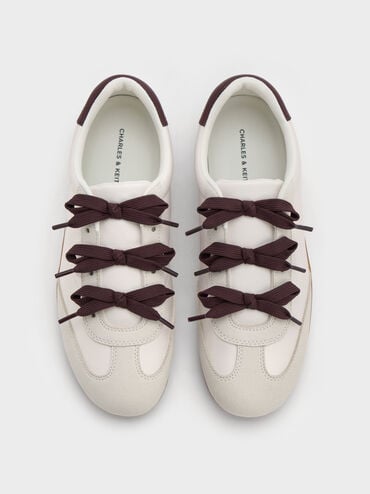 Satin Textured Contrast-Panel Triple-Bow Sneakers, Chalk, hi-res