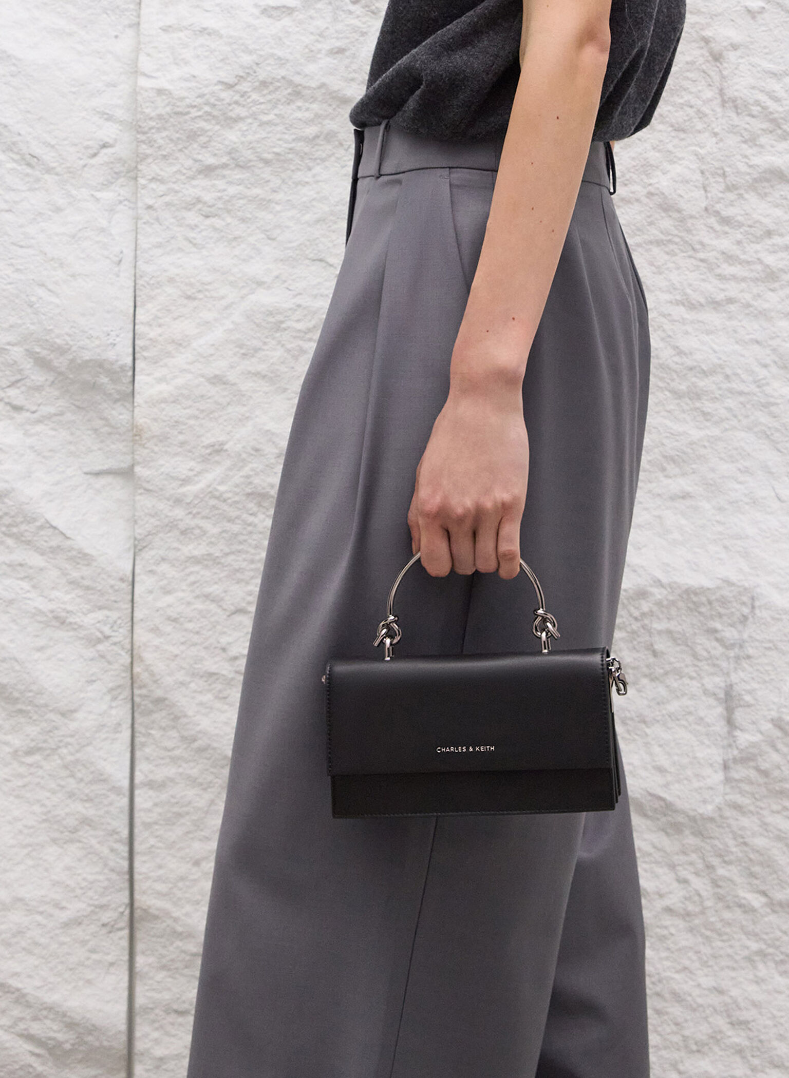 Kristine Sculptural-Handle Long Wallet, Noir, hi-res