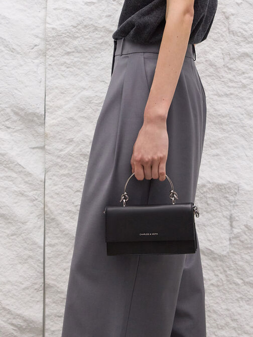 Kristine Sculptural-Handle Long Wallet, Noir, hi-res