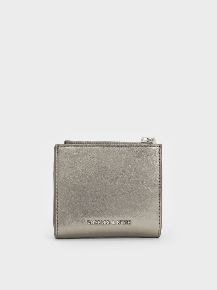 Blaise Metallic Grommet-Belt Top-Zip Small Wallet, Pewter, hi-res