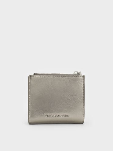 Blaise Metallic Grommet-Belt Top-Zip Small Wallet, Pewter, hi-res