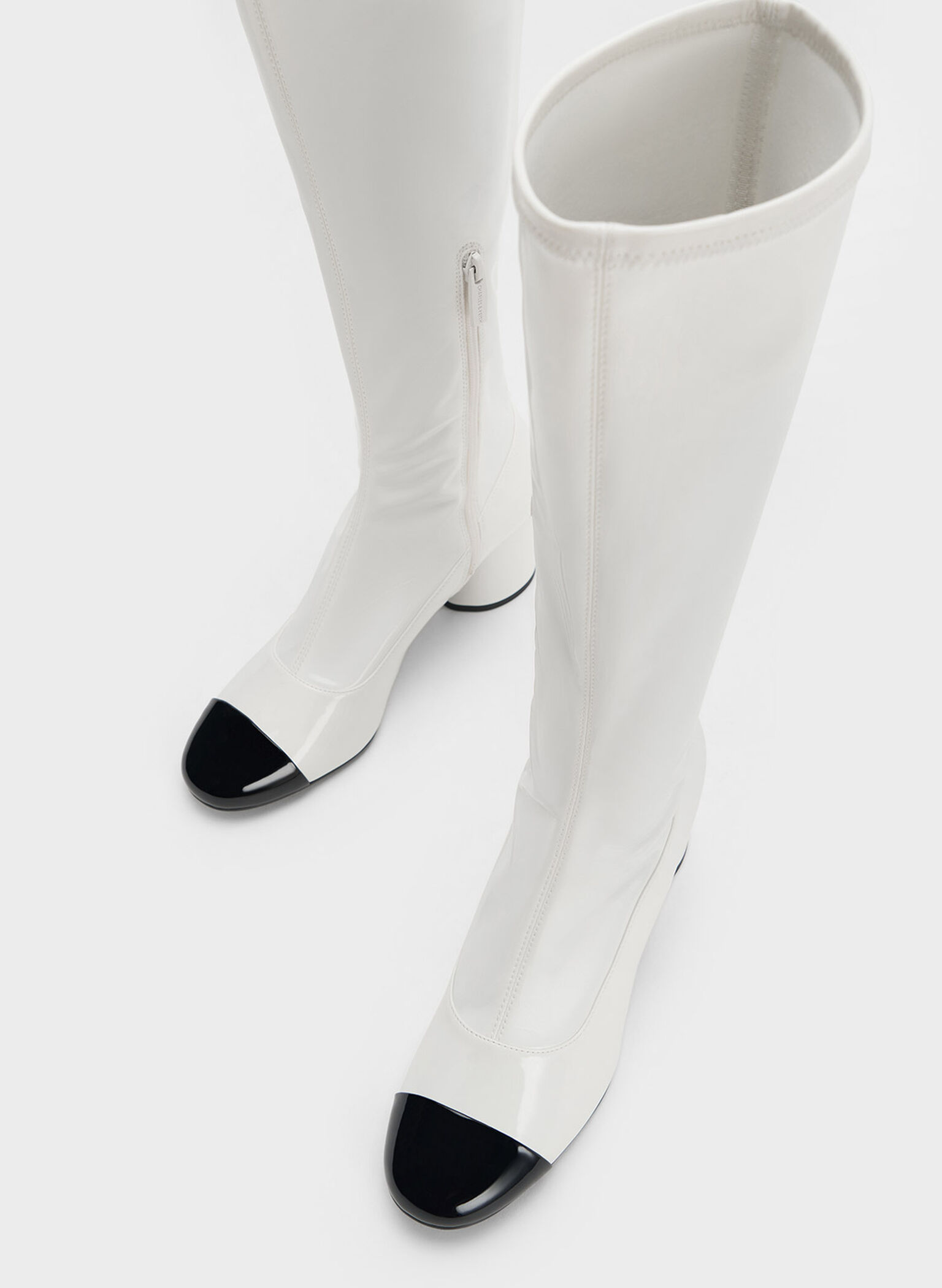 Coco Two-Tone Knee-High Boots, White, hi-res