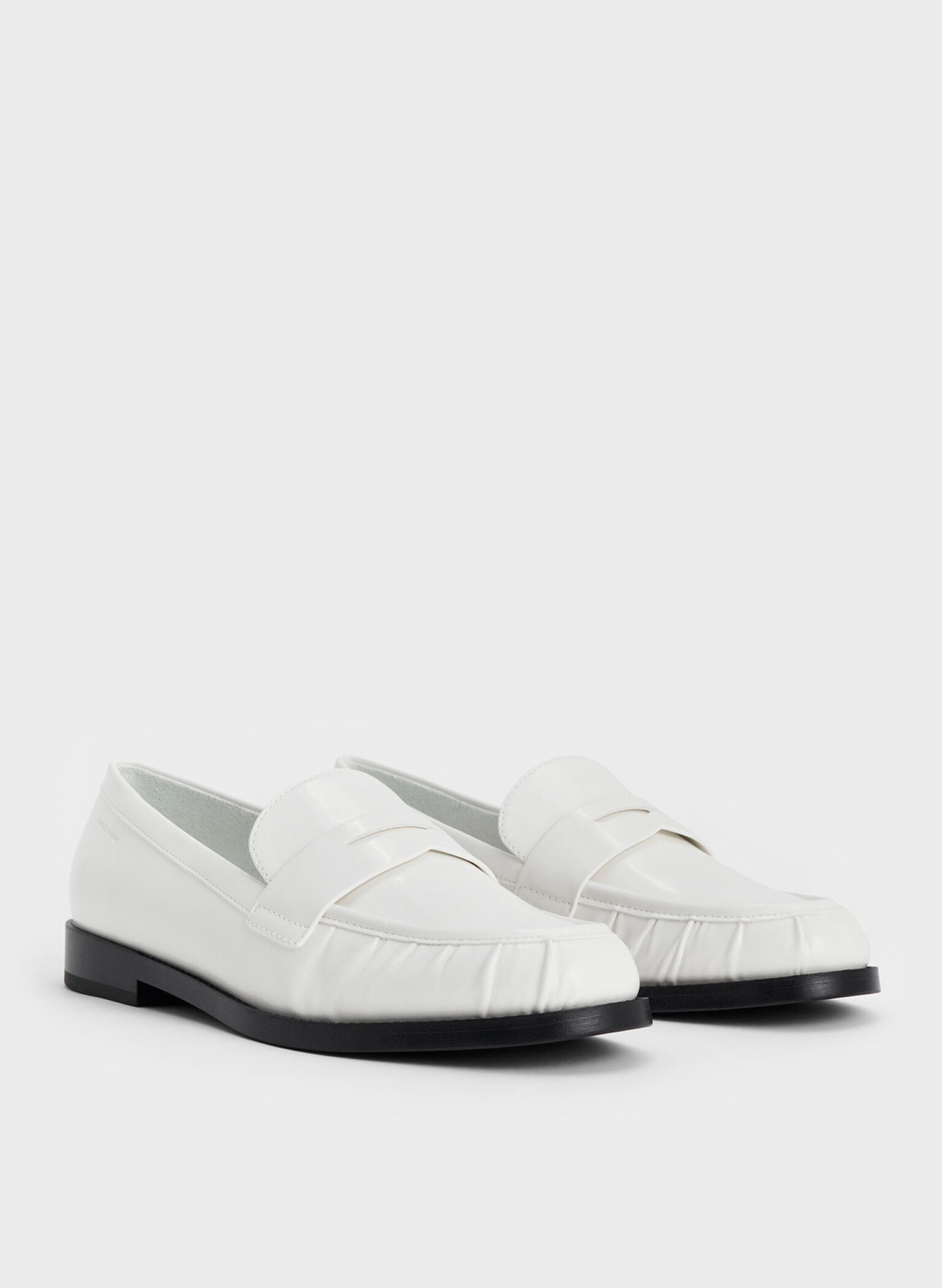 Ruched Penny Loafers, White, hi-res