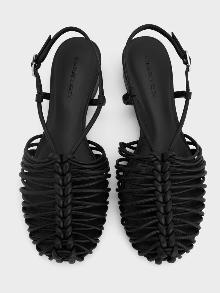 Linnea Woven Slingback Caged Sandals, Black, hi-res