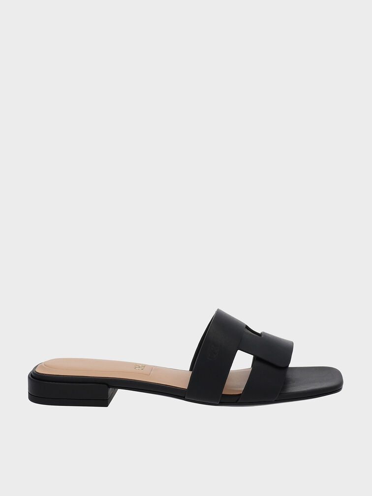 Joan Leather Slide Sandals, Black, hi-res
