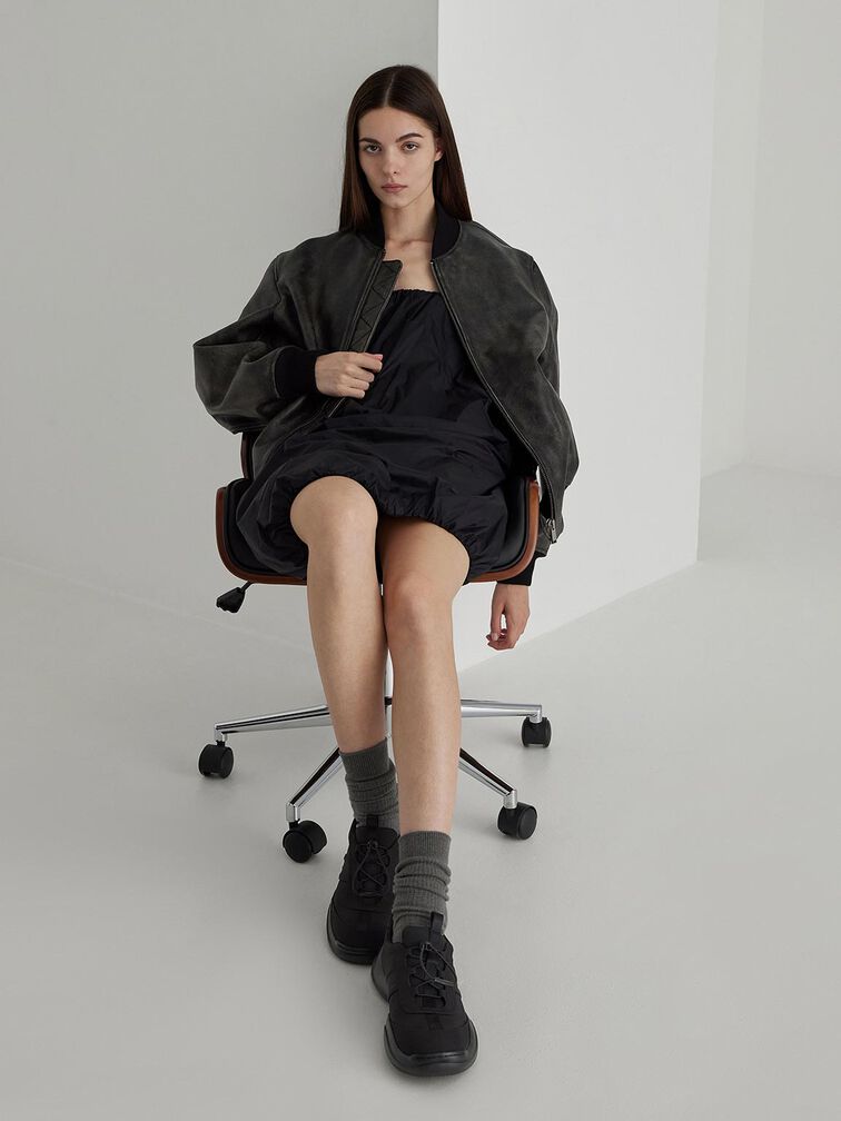 Casey Nylon Chunky Sneakers, Black Textured, hi-res