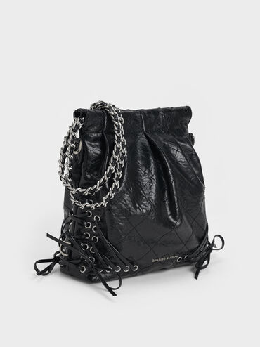 Duo Grommet Chain-Handle Two-Way Backpack, Noir, hi-res
