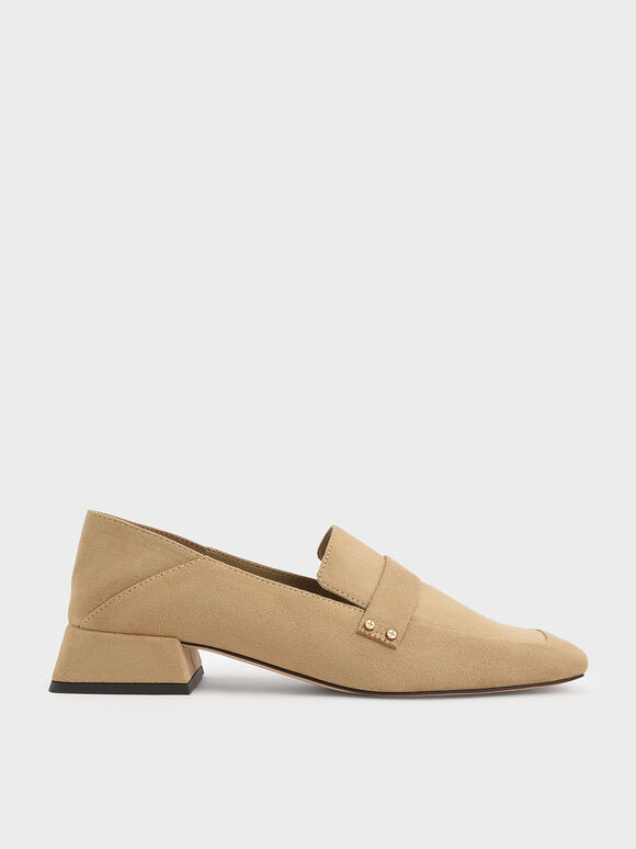 Textured Square-Toe Step-Back Penny Loafers, Sand, hi-res