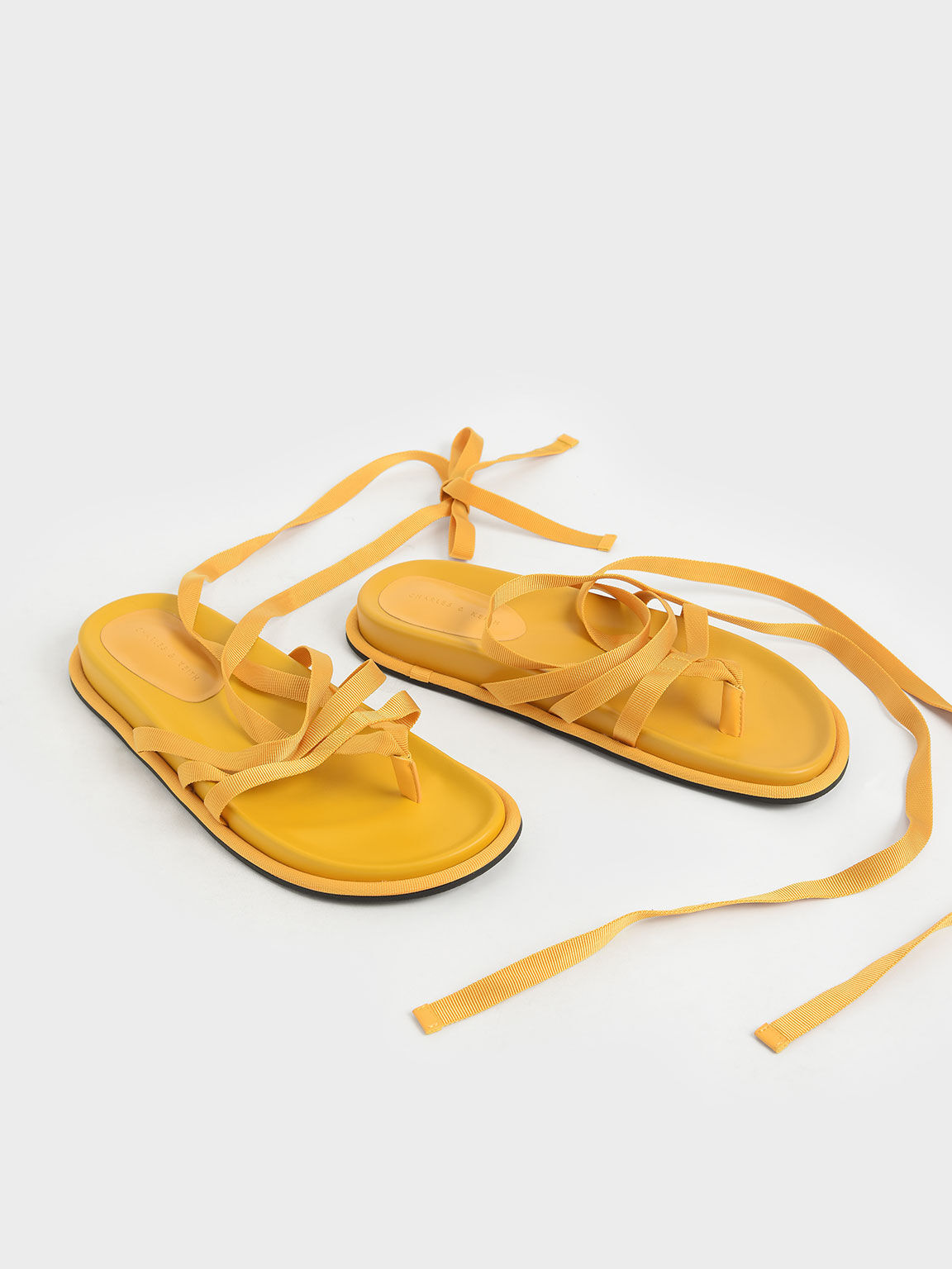 Grosgrain Tie-Around Thong Sandals, Yellow, hi-res