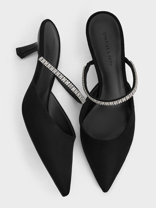 Ambrosia Textured Gem-Embellished Mules, Black Textured, hi-res