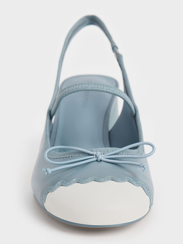 Two-Tone Bow Slingback Pumps, Light Blue, hi-res