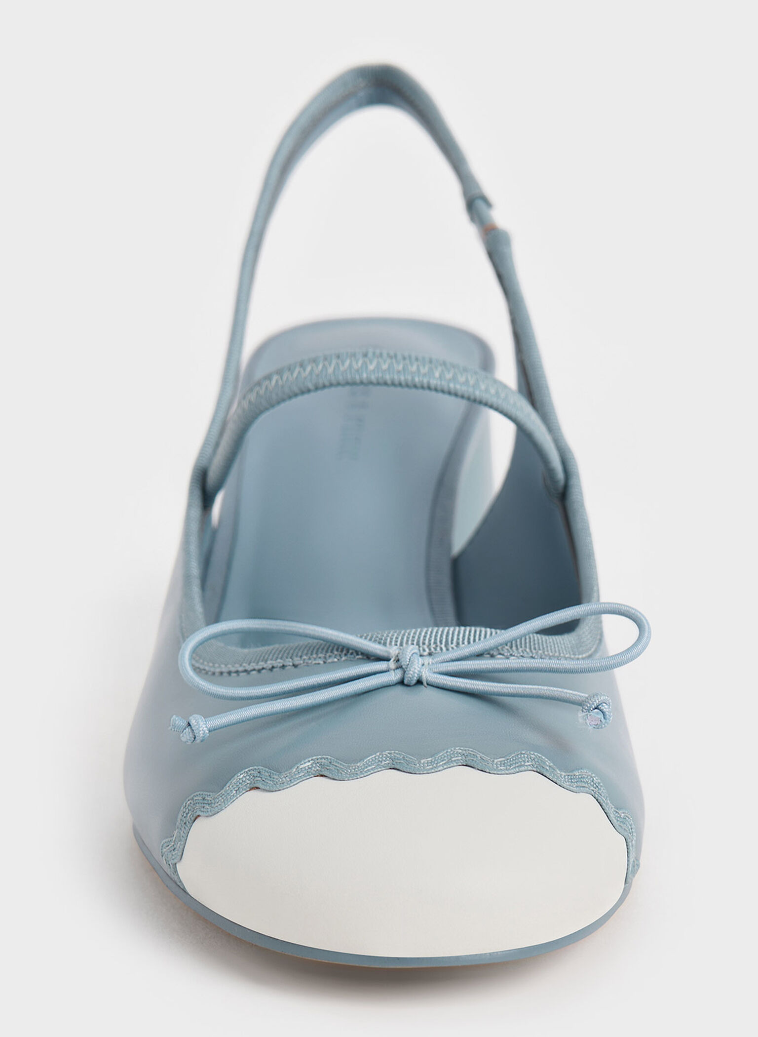 Two-Tone Bow Slingback Pumps, Light Blue, hi-res