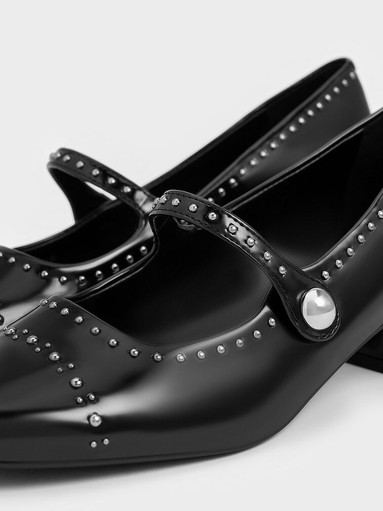 Studded Mary Jane Pumps, Black Box, hi-res