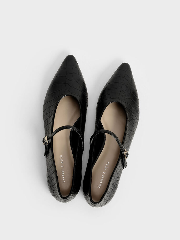 Croc-Effect Mary Jane Flats, Animal Print Black, hi-res