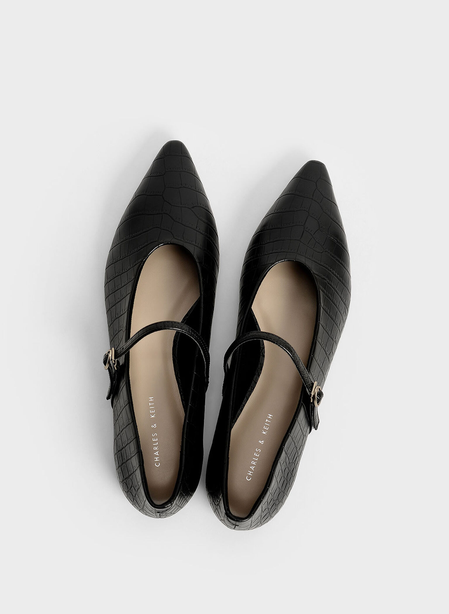 Croc-Effect Mary Jane Flats, Animal Print Black, hi-res