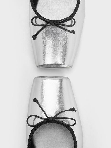 Metallic Square-Toe Mary Jane Ballet Flats, Silver, hi-res