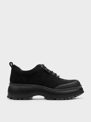 Darra Faux Suede Ridged-Sole Platform Sneakers, Black Textured, hi-res