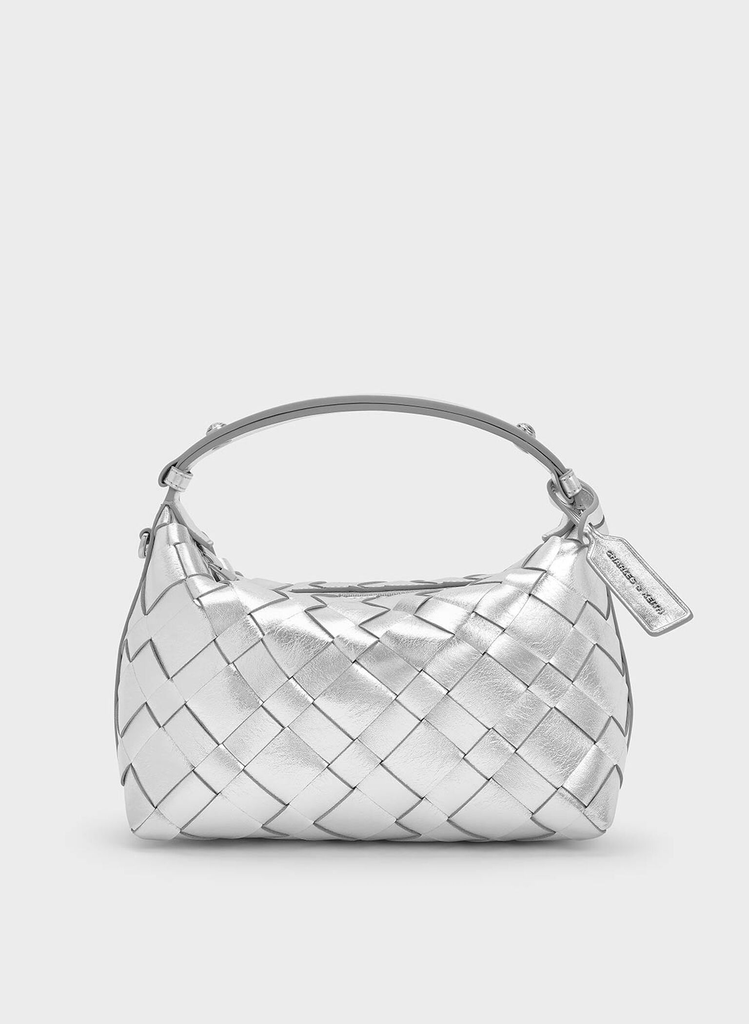 Ivette Metallic Woven Shoulder Bag, Silver, hi-res