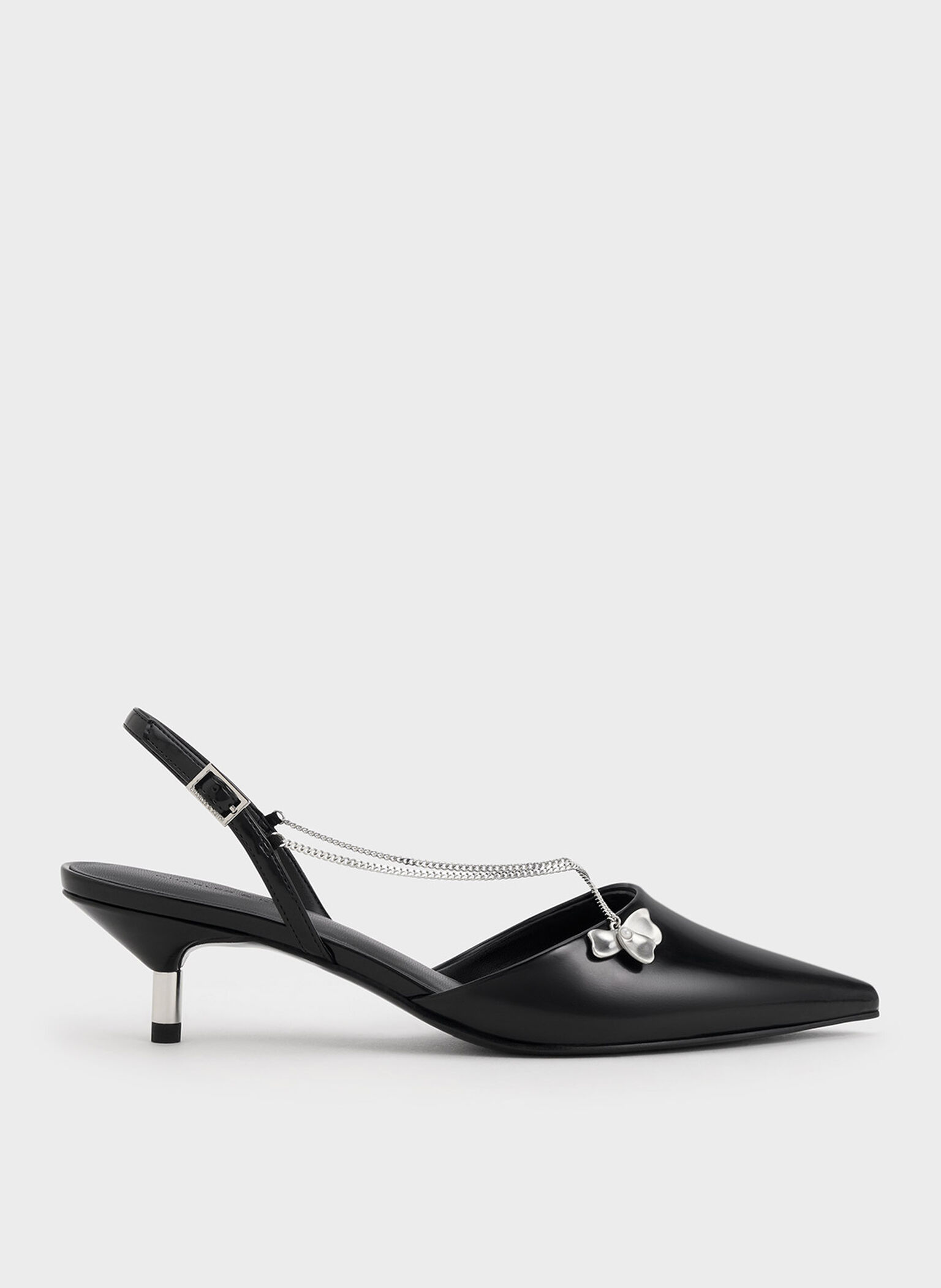 Flower-Accent Chain-Link Kitten-Heel Pumps, Black Box, hi-res