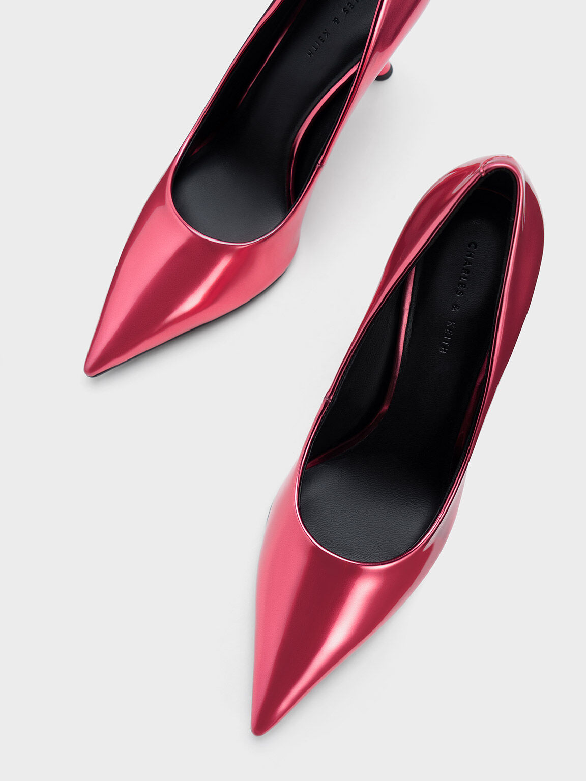 Metallic Slant Heel Pointed Toe Pumps Fuchsia