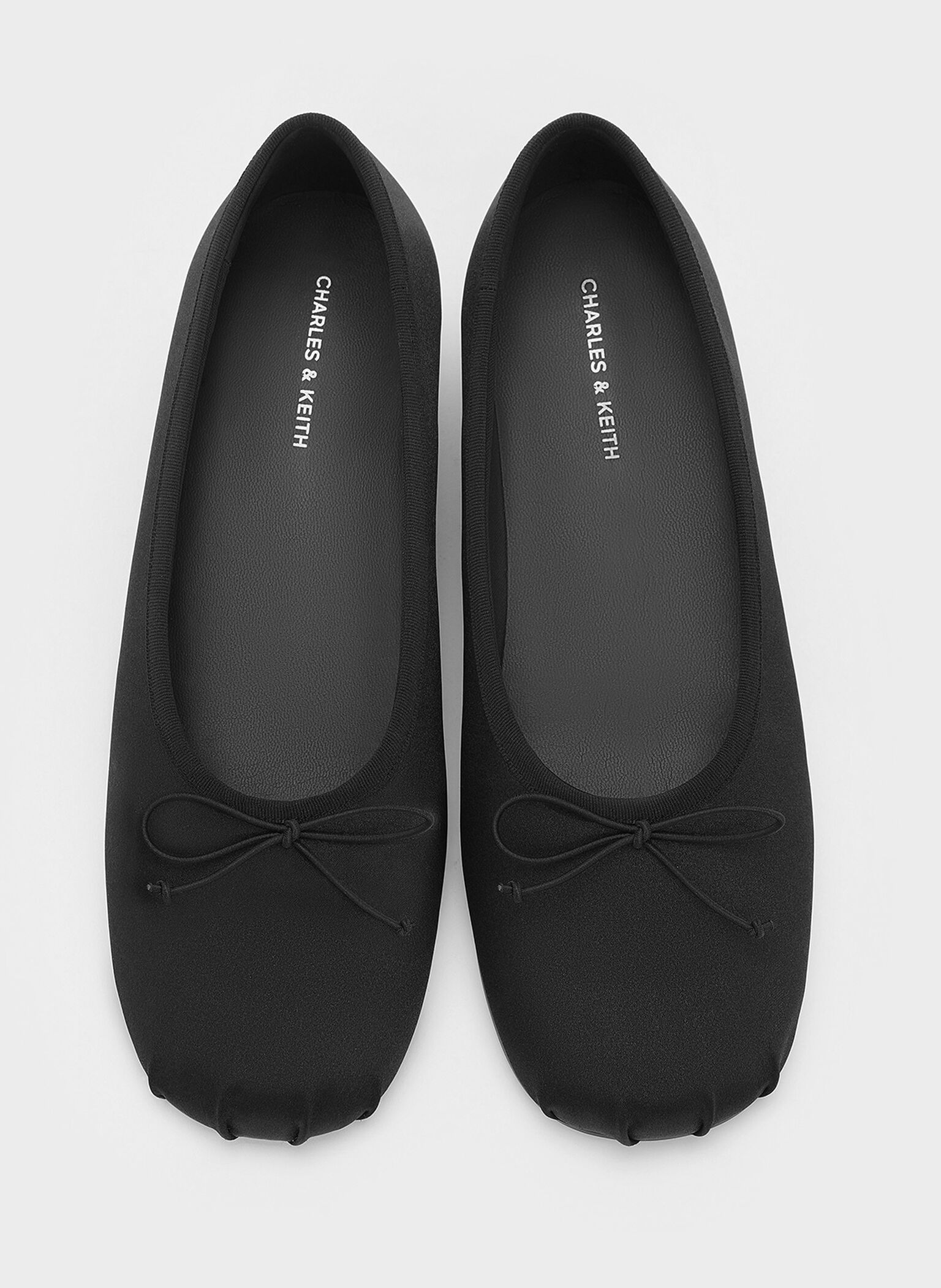 Satin Bow Ballet Flats, Black Textured, hi-res