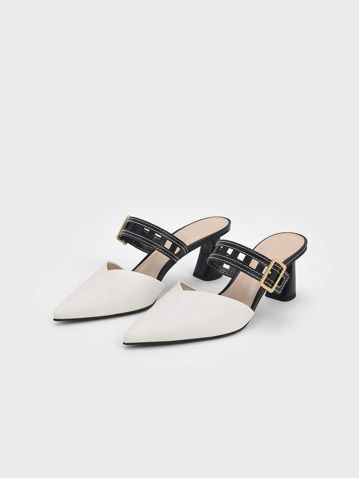 Sepphe Cut Out Strap Heeled Mule Pumps White