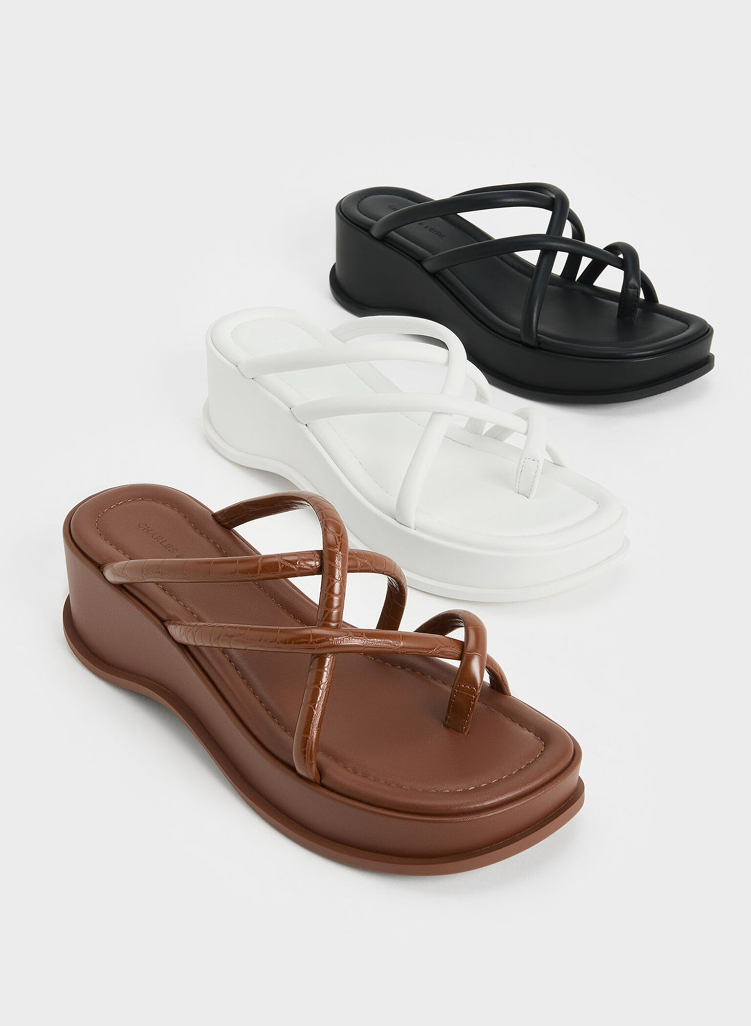 Strappy Tubular Wedge Sandals, Black, hi-res
