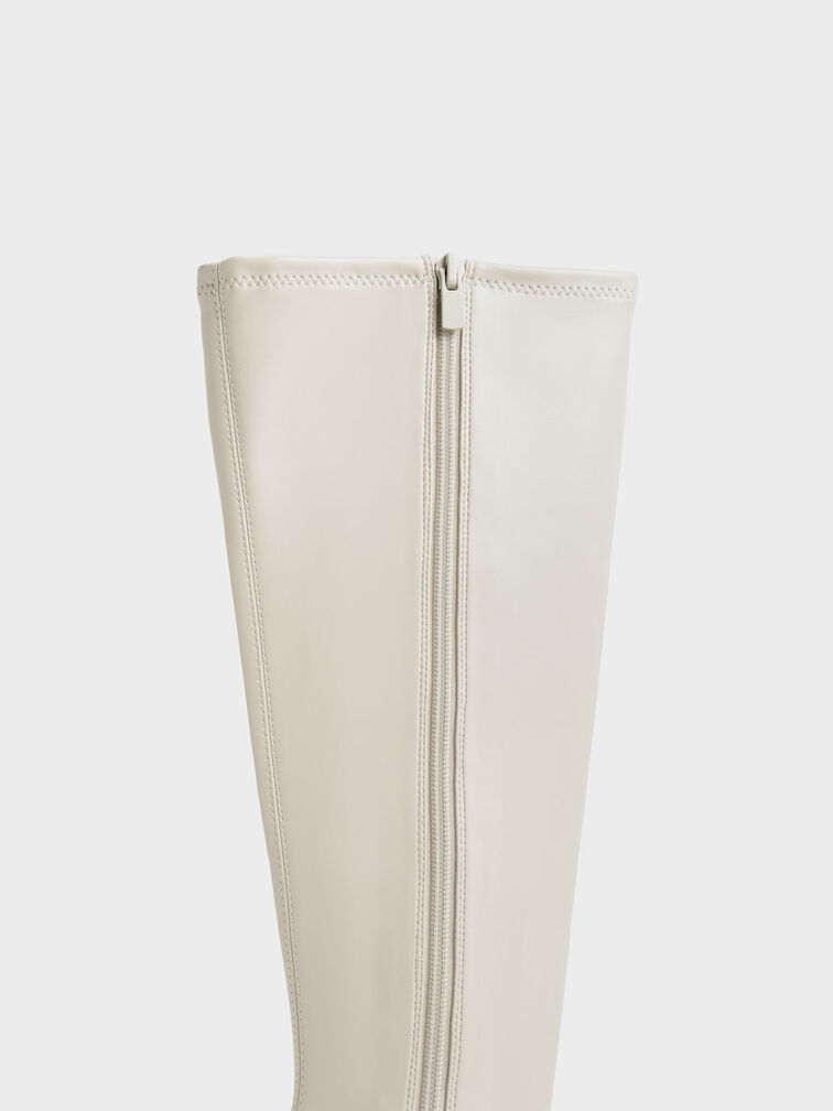 Sasky Knee High Flat Boots, Chalk, hi-res