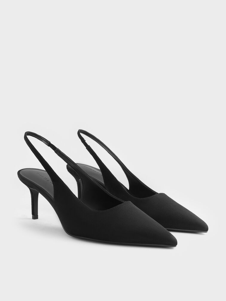 Kaia Faux Suede Pointed-Toe Slingback Pumps, Black Textured, hi-res