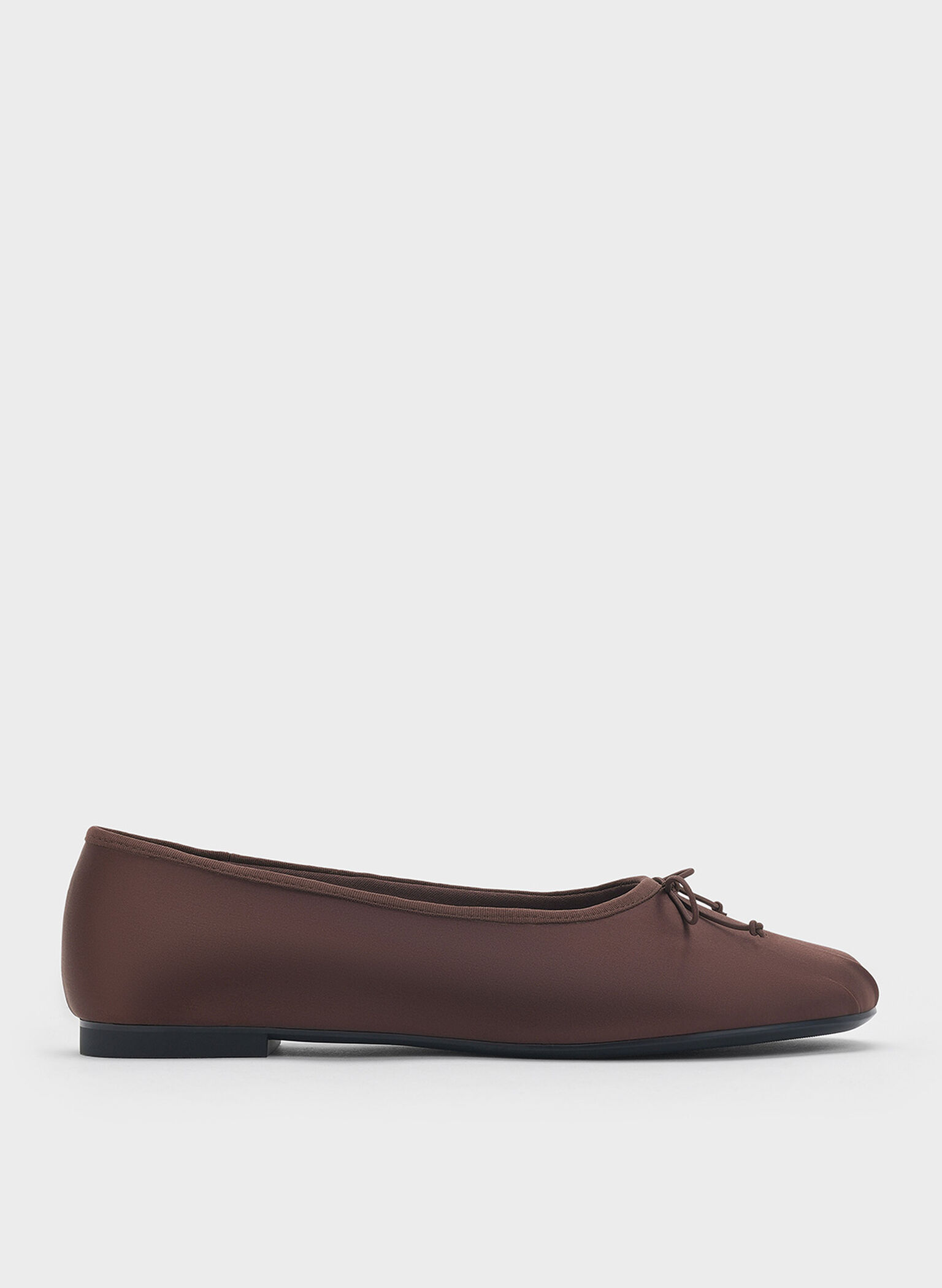 Satin Bow Ballet Flats, Dark Brown, hi-res