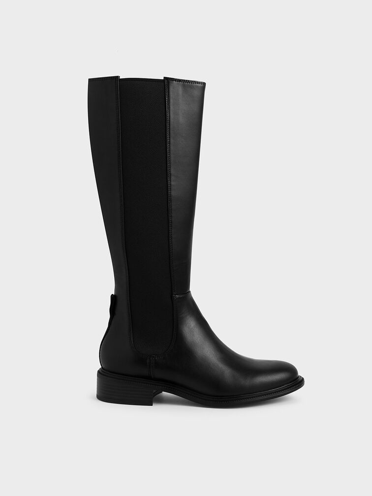 Knee High Chelsea Boots, Black, hi-res