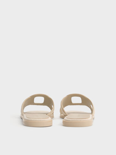 Easley Linen Cut-Out Slide Sandals, Taupe, hi-res