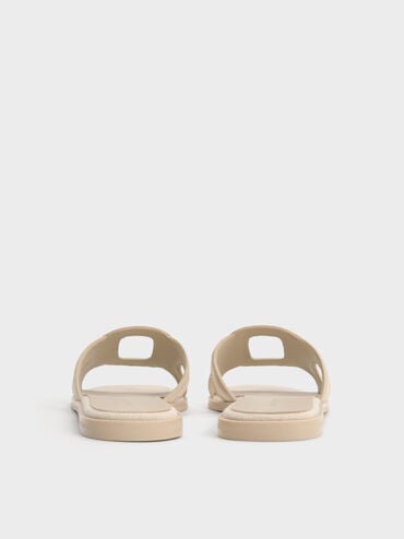 Easley Linen Cut-Out Slide Sandals, Taupe, hi-res