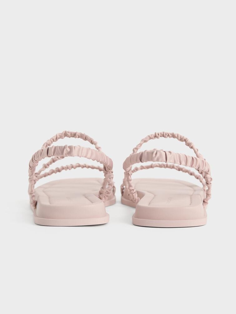 Recycled Polyester Ruched Strappy Sandals, Nude, hi-res