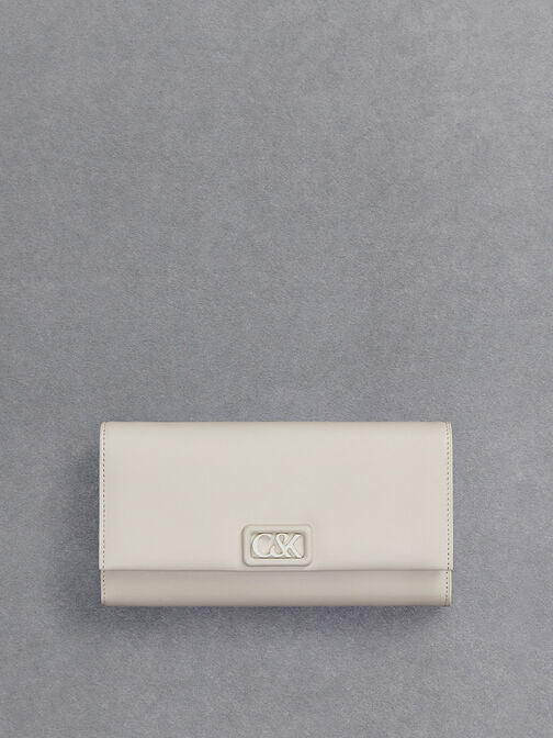 Leather Chain-Strap Wallet, White, hi-res