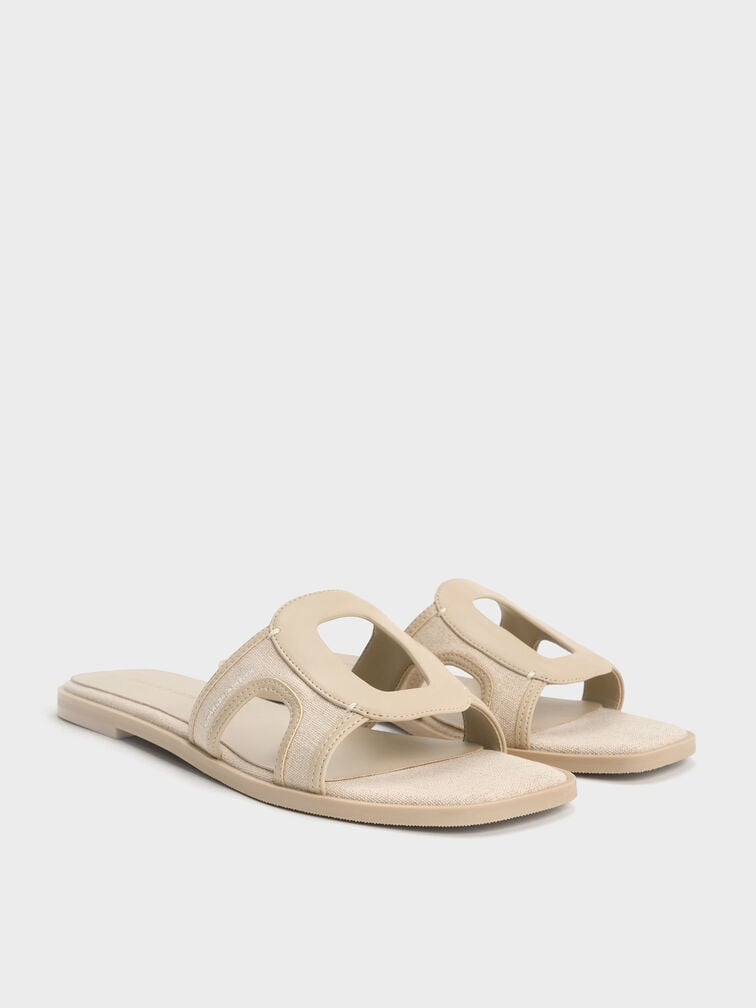 Easley Linen Cut-Out Slide Sandals, Taupe, hi-res