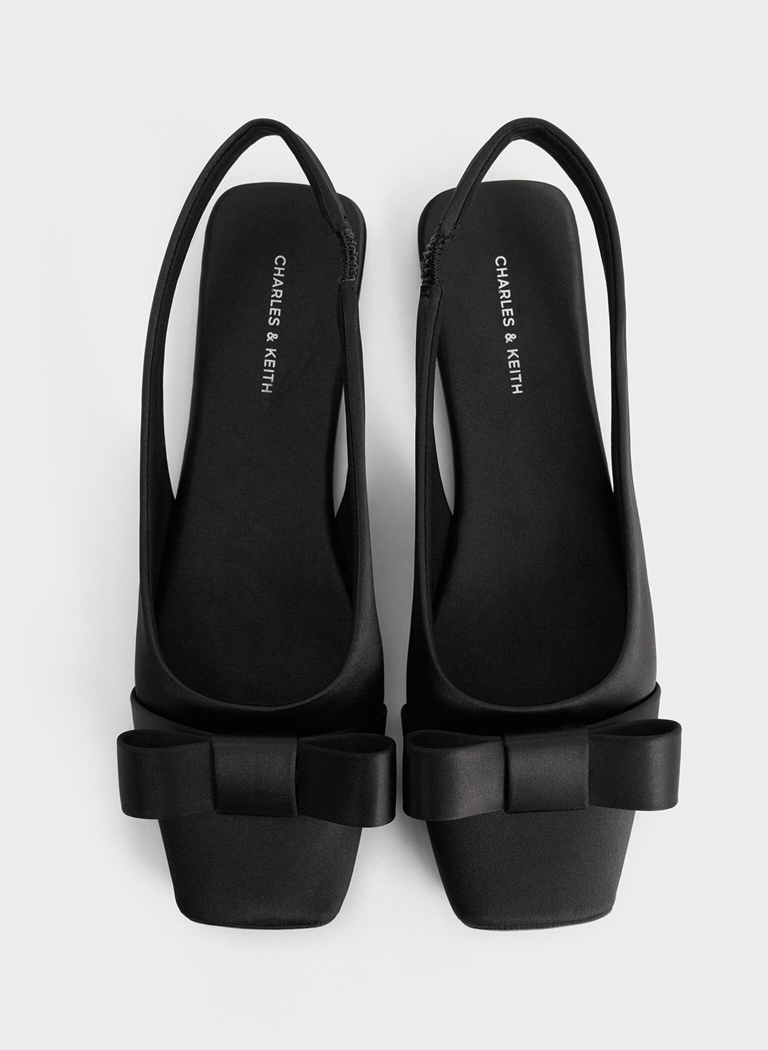 Satin Bow Slingback Ballet Flats, Black Textured, hi-res